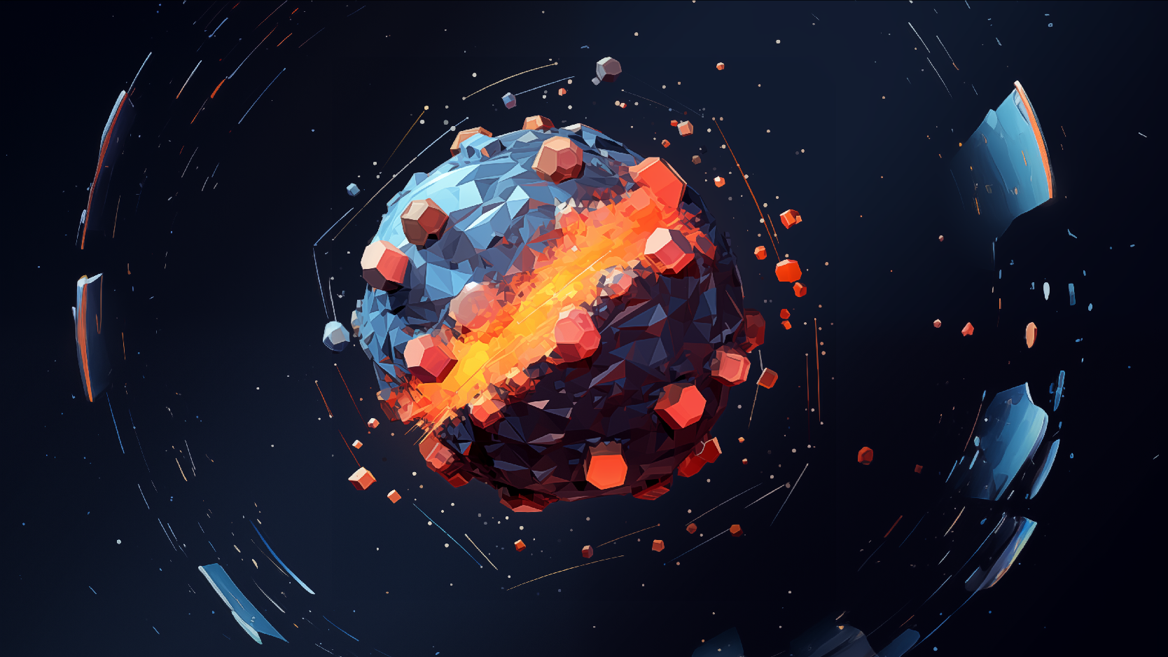 A planet with overlapping haves appearing to be fused together.