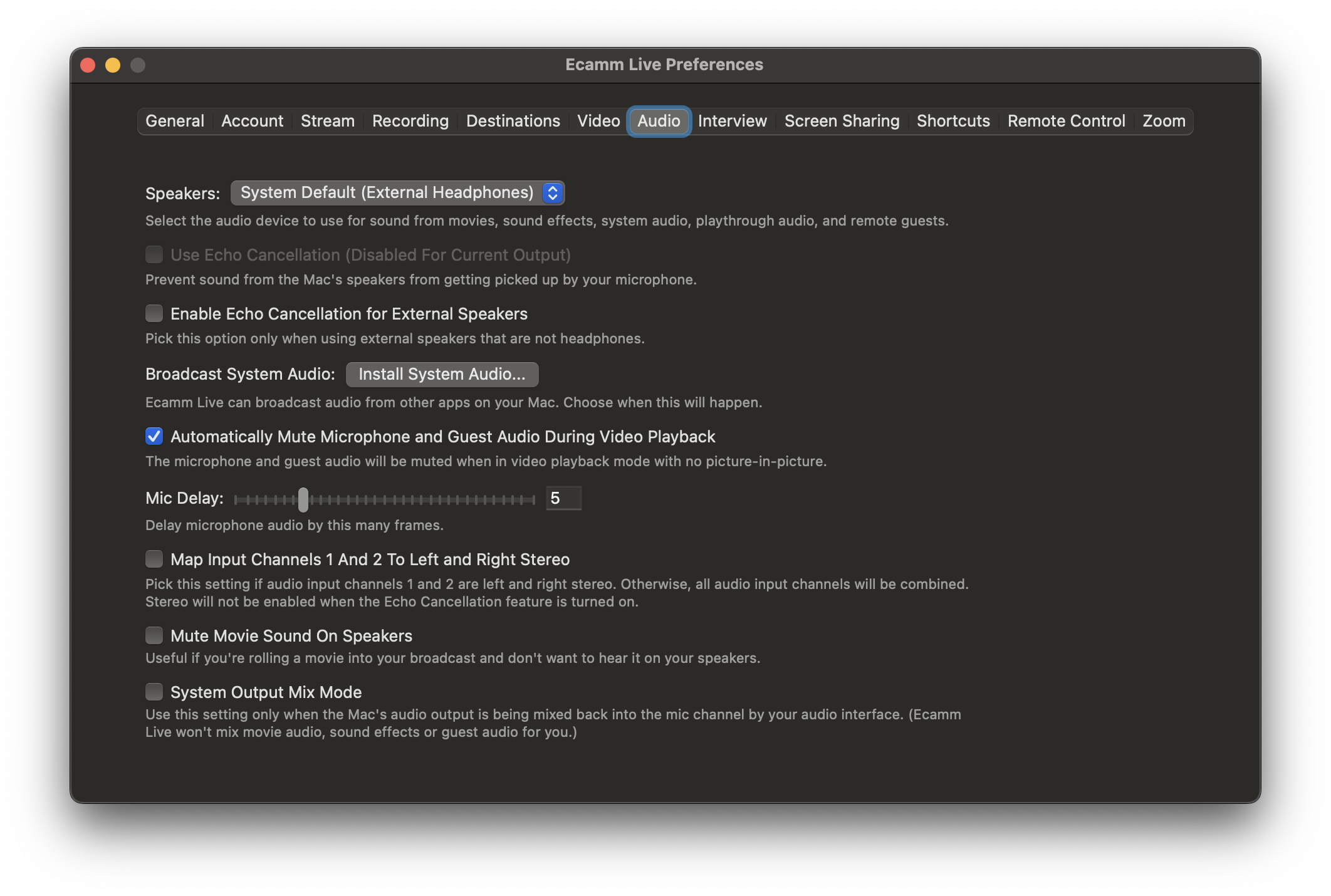 Ecamm Live, 167ms Mic Delay